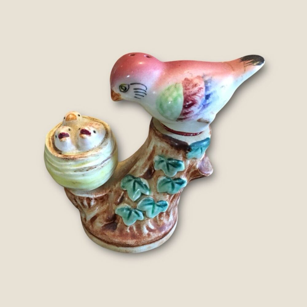 Vtg 1950's Bird With Next in Tree, Japan Colorful, good Condition